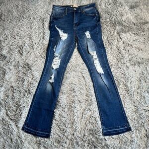 Elite Jeans Womens Size 7 Distressed Whiskered Raw Hem Straight Leg